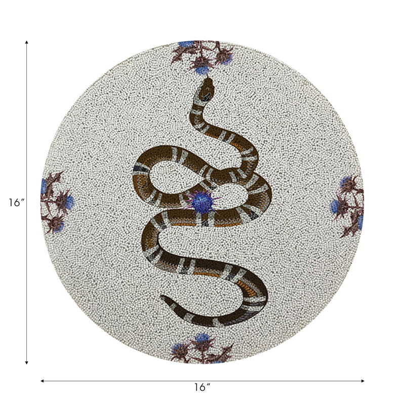 Thistle And Snake Vegan Leather Round Pebble Placemat, Blue White