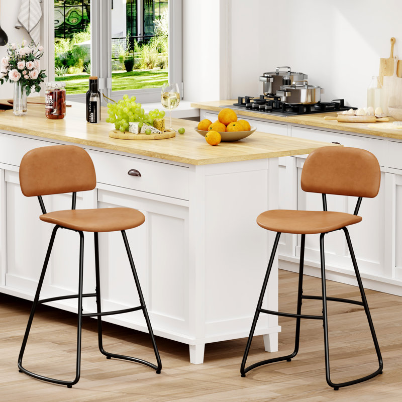 Upholstered Counter Stool With Metal Frame, Bar Stool (30” Seat Height), Brown