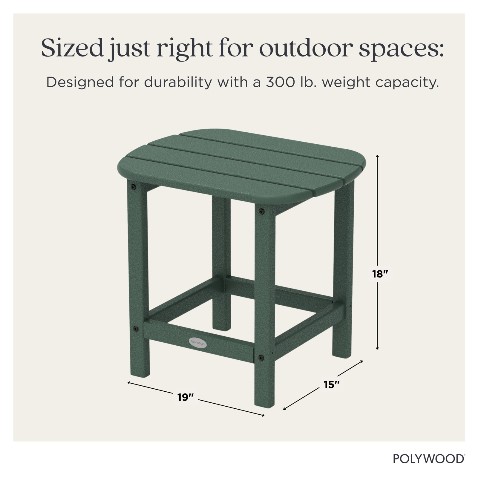 POLYWOOD® South Beach 15" Patio Side Table, Hunter Green