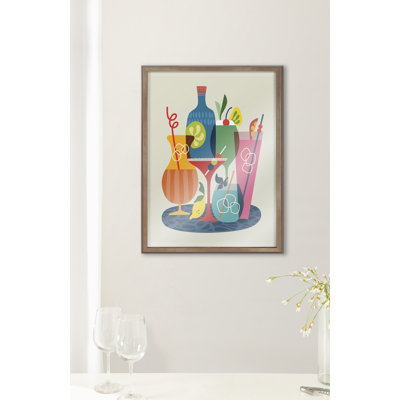 Mid Century Modern Cocktails by Rachel Lee 3 Birdies Studio Framed Glass Wall Art