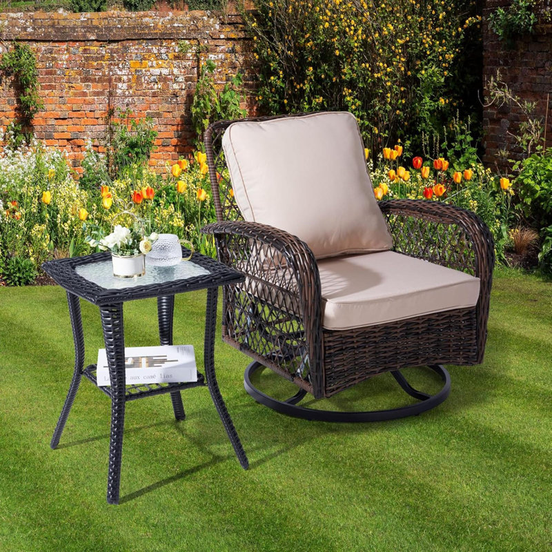 Table d'appoint d'extérieur avec rangement Table de bout en osier pour terrasse, Black