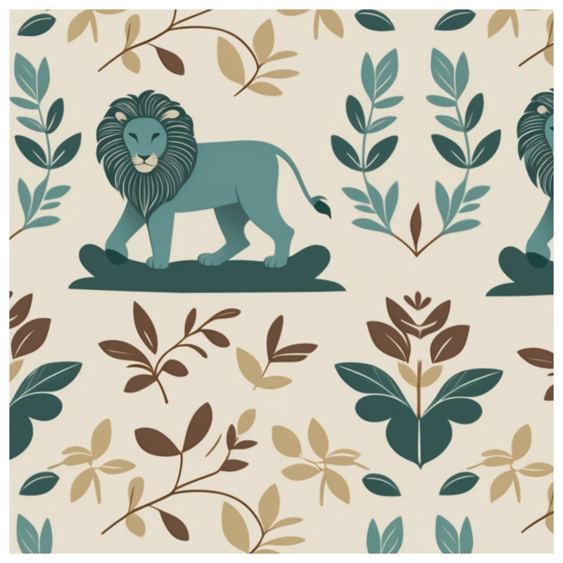 Couvertures illustrées de lions et de feuilles, L 50 po x H 60 po