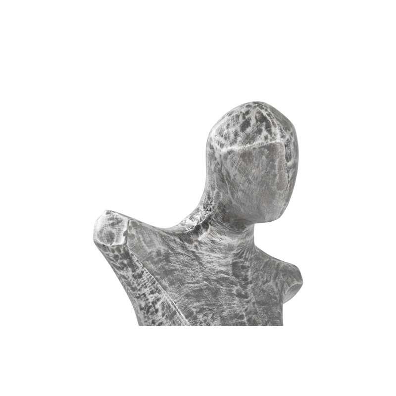 Abstract Black and Silver Metal Female Sculpture on Stand