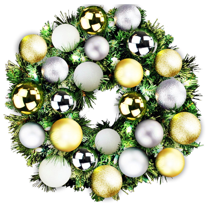 Faux Lighted 48'' Wreath, Silver/Gold, 8" H x 24" W x 24" D