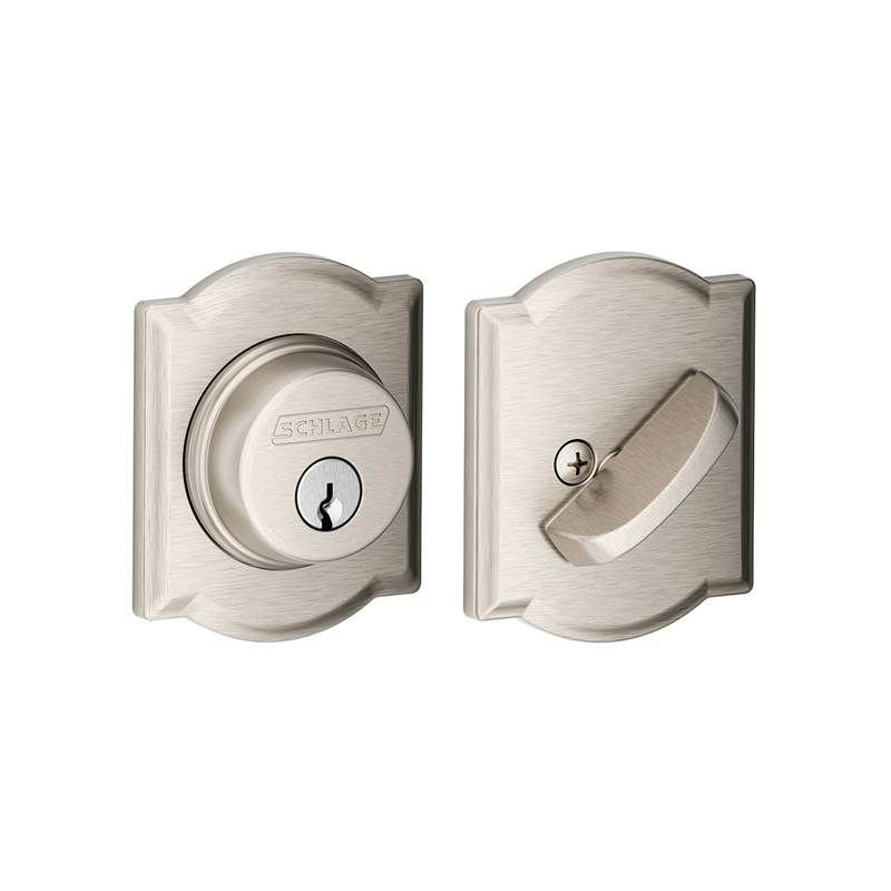 Single Cylinder Deadbolt with Camelot Trim, Satin Nickel