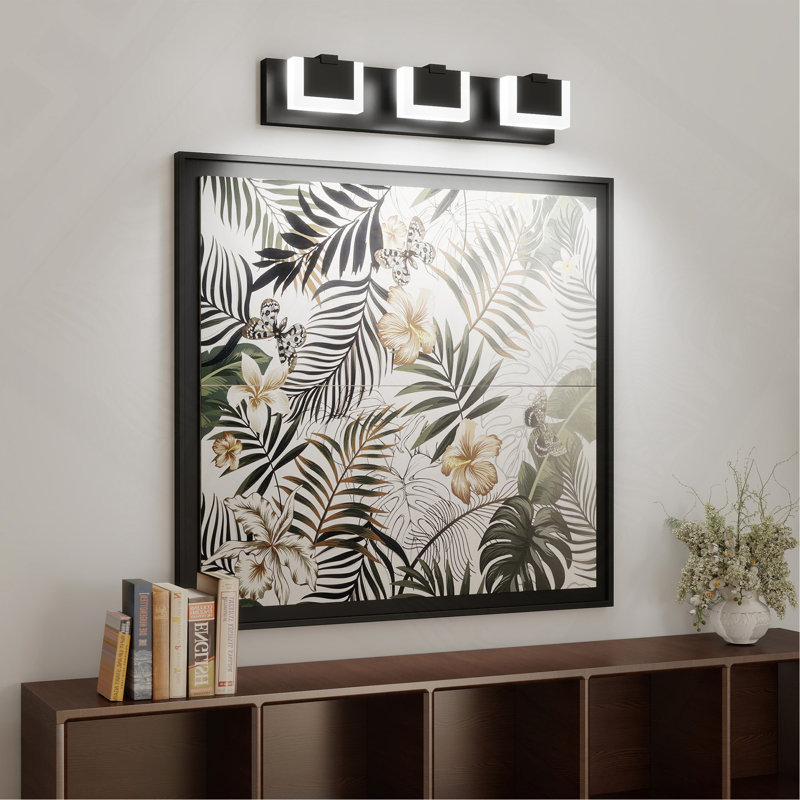 Luminaire de salle de bain moderne à 3 lumières à DEL noir et blanc avec miroir de salle de bain 6000k, 22 po de largeur