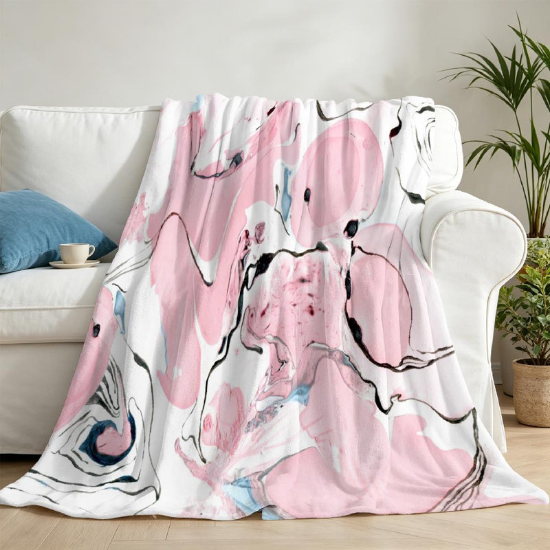Jeté en molleton rose ultra doux en flanelle, emballage marbré et imprimé recto, Throw 50" x 60"
