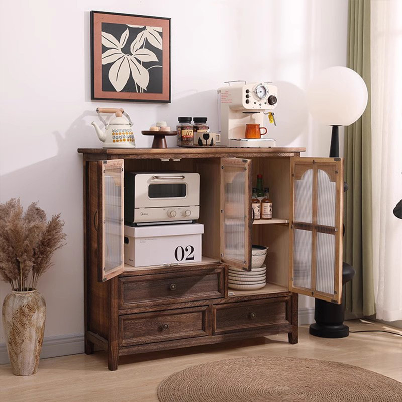 Dark Coffee Solid Wood Sideboard, Dark Coffee