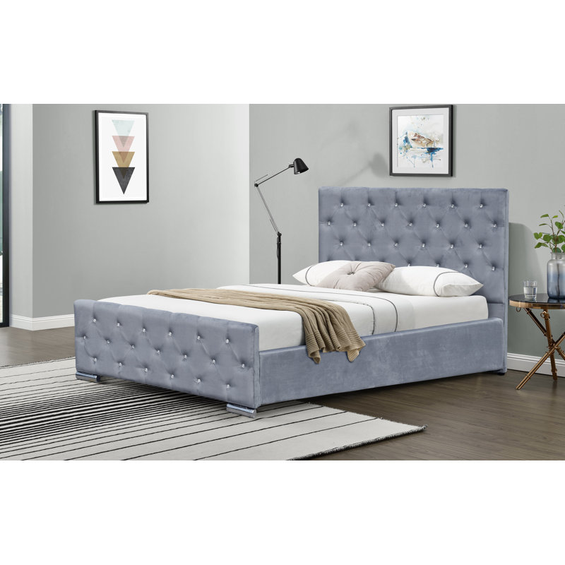 Luther Upholstered Bed, Double (4'6), Grey