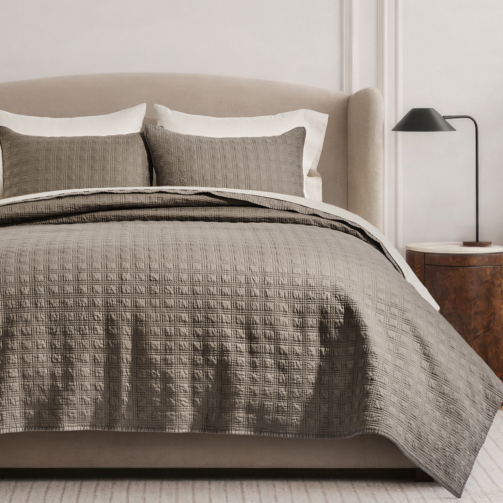 Cotton Sateen Quilt Set, Mocha Brown, King Quilt + 2 King Shams