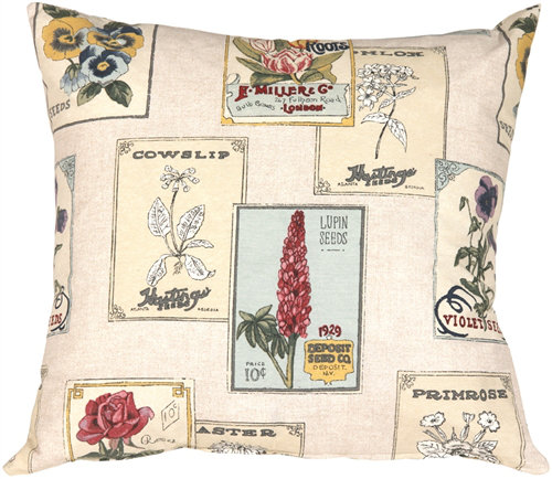 Vintage Seed Packet Throw Pillow