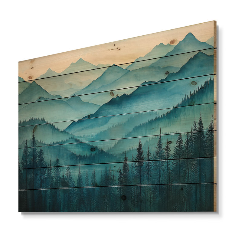 Woodland Peaks II - paysage de montagnes, art mural sur bois de pin naturel, H 10 po x l 20 po x P 0,78 po