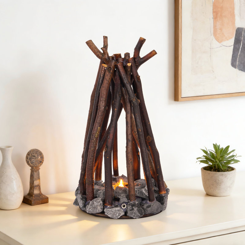 5" Rustic Campfire Table Lamp With White Noise & 3 Lighting Modes (Touch Switch, Usb Powered, Rechargeable Battery Included)