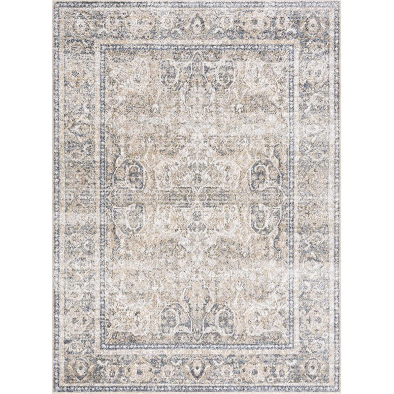 Tapis oriental en polyester tissé à la machine en beige, Rectangle 2 pi 2 po x 3 pi 9 po