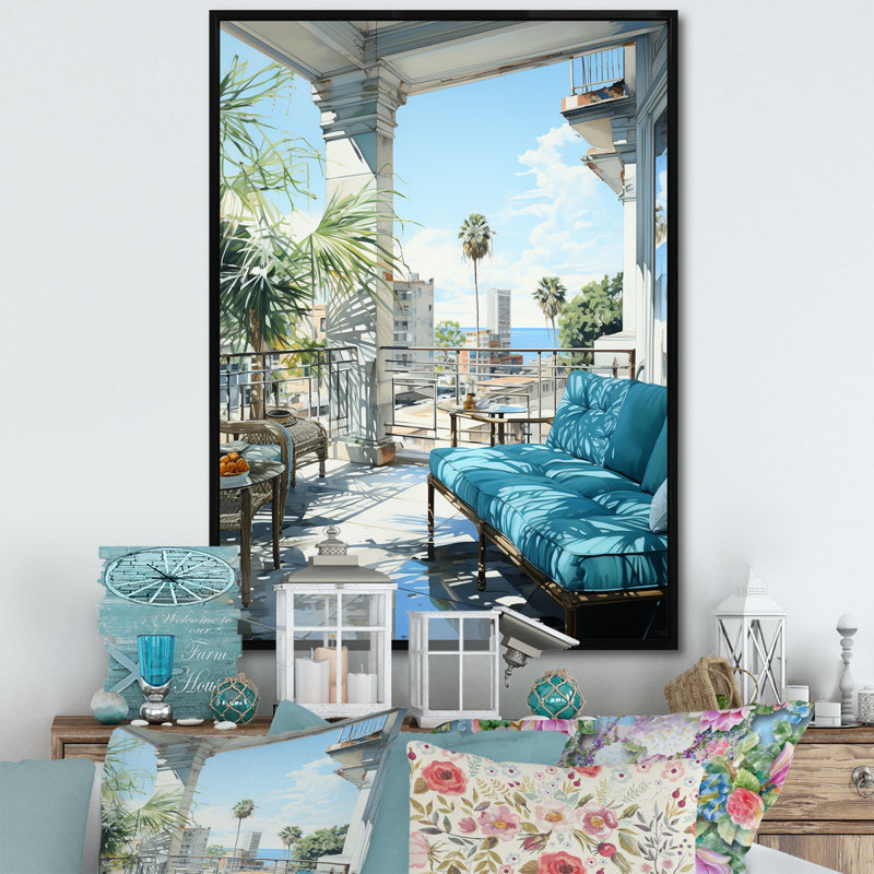 " Miami Rooftop Escape ", 20" H x 12" W x 1" D, Black Floater Frame