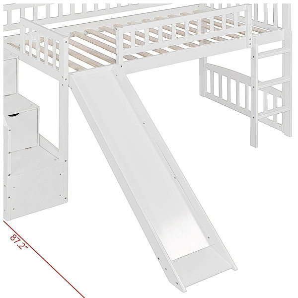 Latitude Run® Ladder-style twin loft bed with two drawers and a slide ...