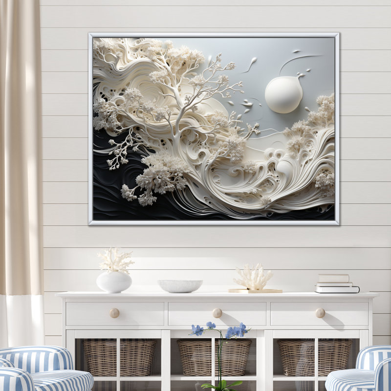 Toile grise abstraite grise - corail côtier sous l'eau, H 30 po x l 40 po x P 1,5 po, Cadre flottant blanc