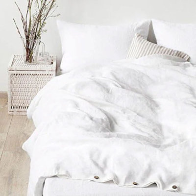 Housse de couette 100% lin lin belge - 1 housse de couette, taies d'oreiller, housse de couette respirante de style campagnard avec fermeture à boutons noix de coco