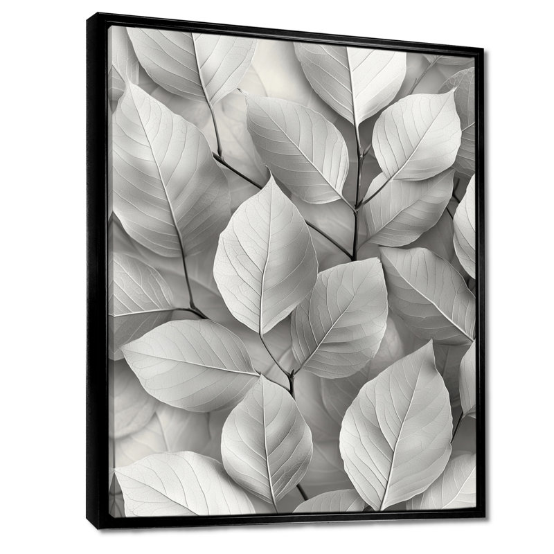 Caillou gris feuilles veines de la nature II - feuilles, art mural, Noir, Impression encadrée sans passe-partout