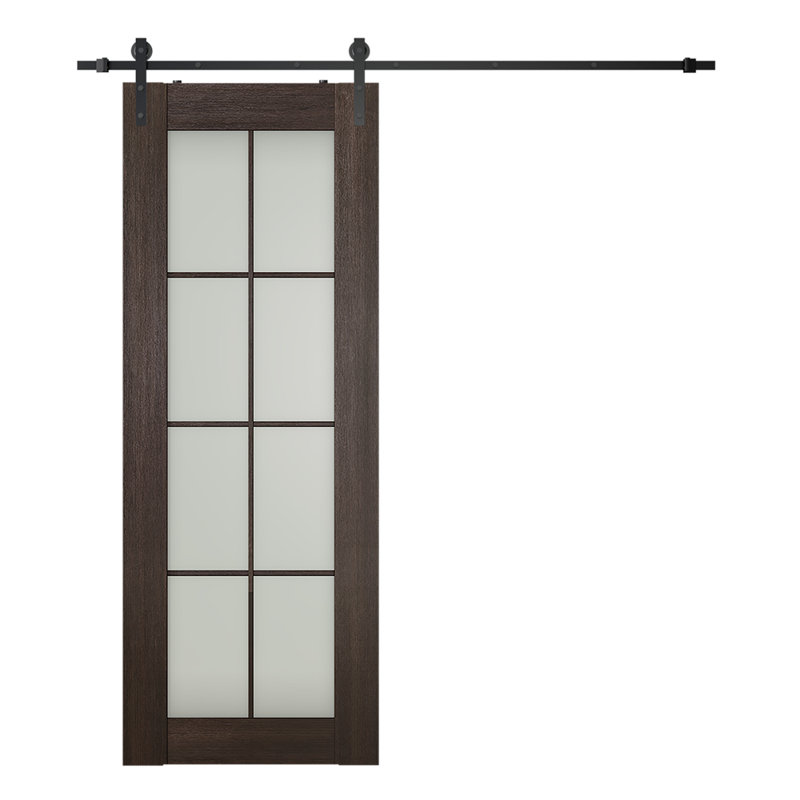 Porte de grange lambrissée préfinie en bois et verre sans trousse de quincaillerie d'installation, Chêne Veralinga