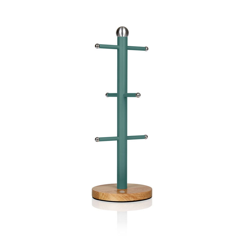 Swan Nordic Scandi Mug Tree with Non-Slip Bamboo Base, Steel, One Size, Green