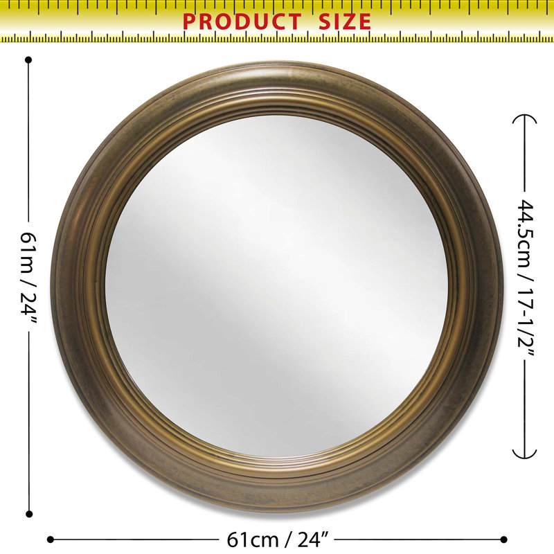 Pristine Round Wall Mirror, Antique Gold, 24"
