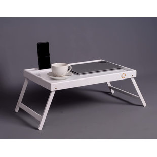 Mantraraj Bamboo Wooden Breakfast Serving Table With Folding Legs Slot For Phone Tablet Snack Tray