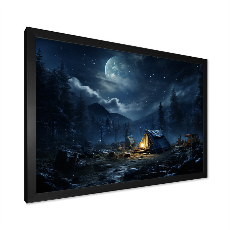 Starlit Camping In Canada 2 - Camping Travel Wall Art, Black Closed Corner Framed, 16" H x 32" W x 1" D