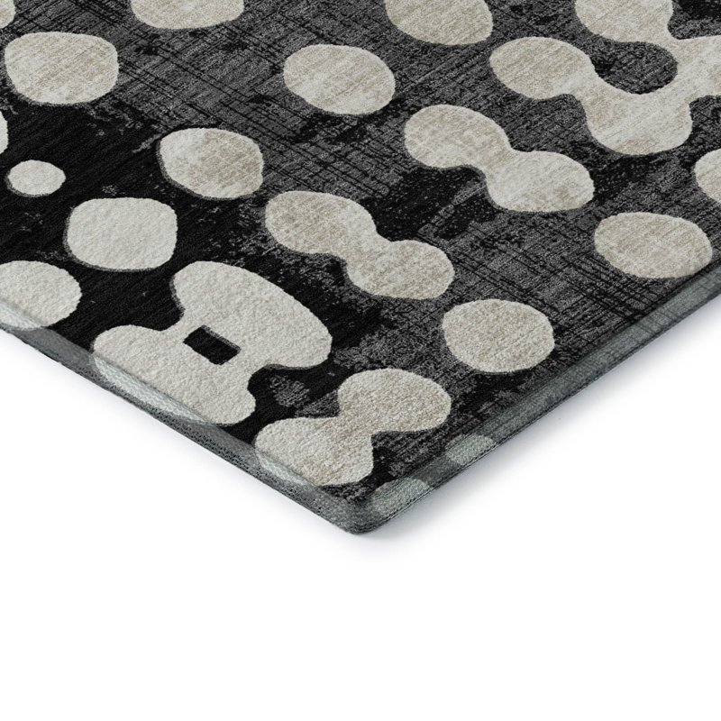 Premium Machine Washable Prisco Black Rug, Rectangle 3' x 5'