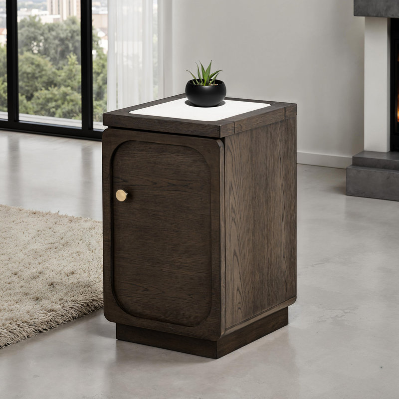 Table d'appoint de style transitionnel avec poignée en noyer foncé et pierre 1pc pour le salon