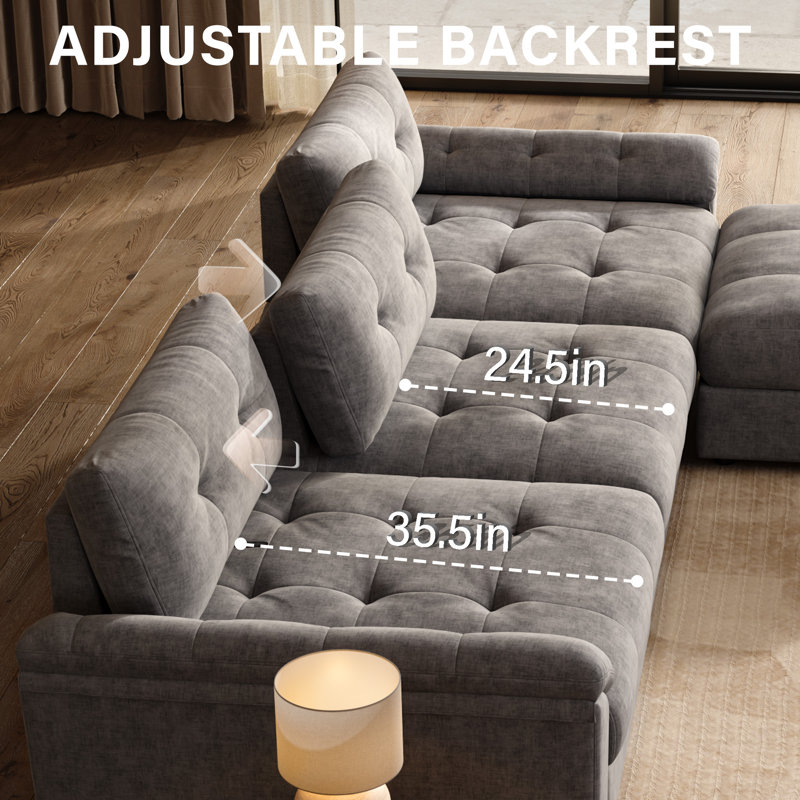 73" Adjustable Seat Depth Cloud Modular Sectional Sofa With Storage, Light Gray Chenille