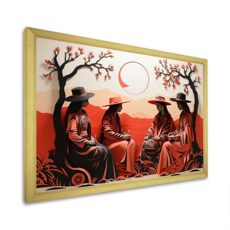 Western Desert Nomads Papercut, reproduction d'art sur toile, Cadre doré à une seule photo, H 12 po x l 20 po x P 1 po