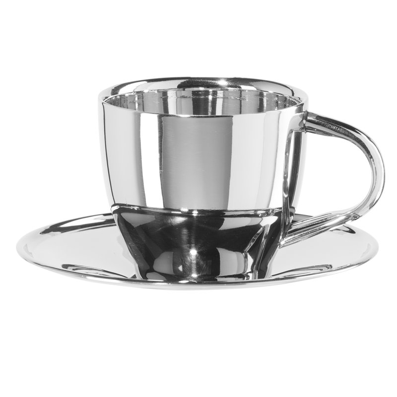 Tasse et soucoupe en acier inoxydable Oggi Brew (175 ml, 6 oz), 6 oz liq.