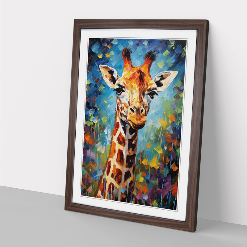 Giraffe Impressionism No.3 - Framed Print, Walnut, 46cm H x 34cm W x 2cm D