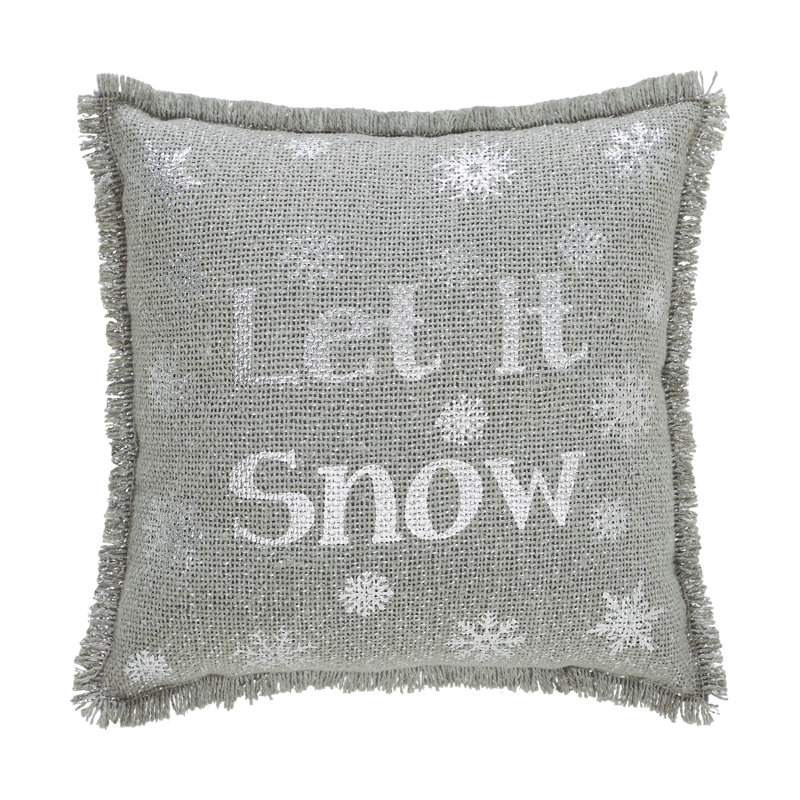 Yuletide Burlap Fringed Reversible Throw Pillow, Dove Gray