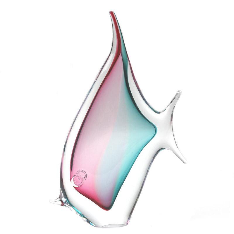 Poisson tropical en verre de Murano, H 10 po x l 7 po x P 2,5 po, Turquoise / rubis