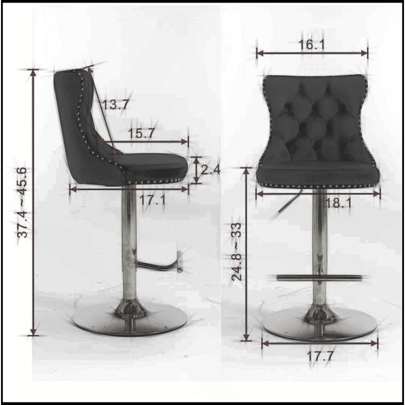 Tabourets de bar réglables en velours avec dossier pour la maison et l'îlot de cuisine, confortables et élégants.