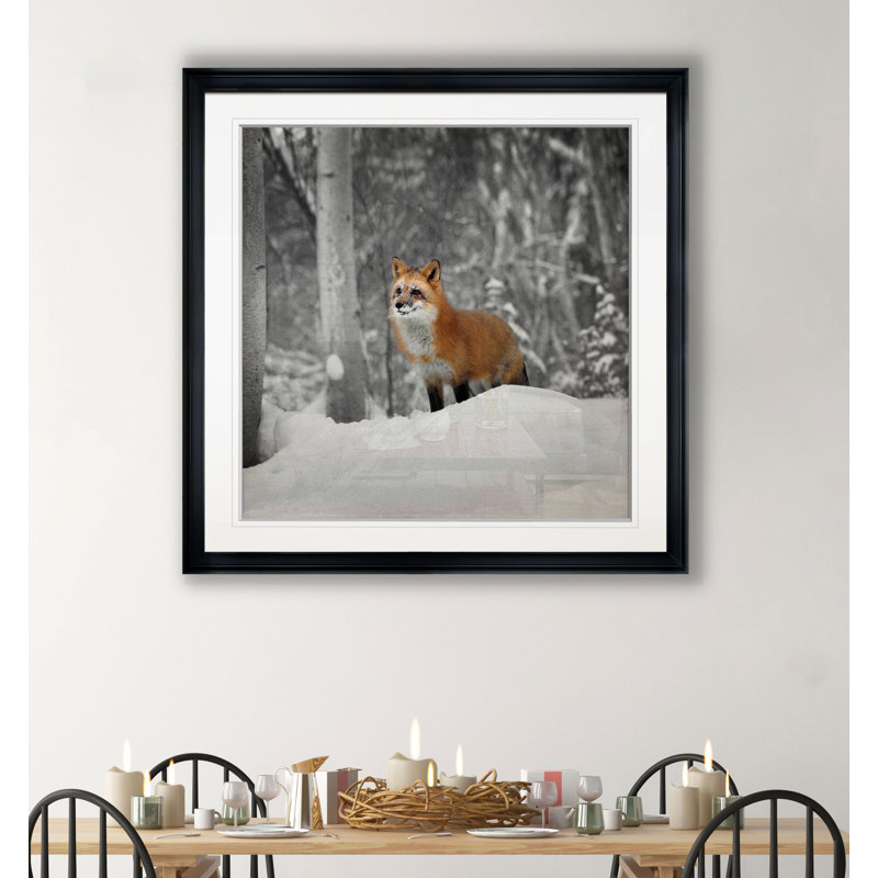 « snowy sentinelle », reproduction de photo, H 17,5 po x l 17,5 po x P 1,5 po, Cadre plastique noir