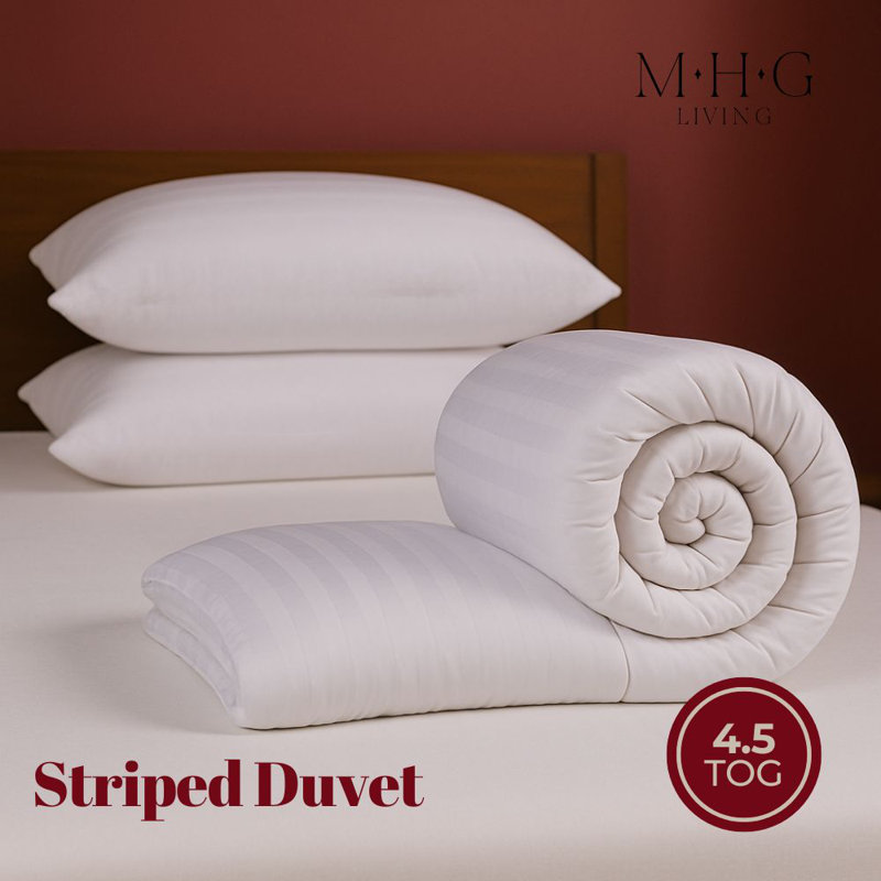 MHG Living Striped Duvet & Pillow Set - 4.5 Tog Summer Duvet Perfect for Hot Summer Nights - Available in All UK Sizes