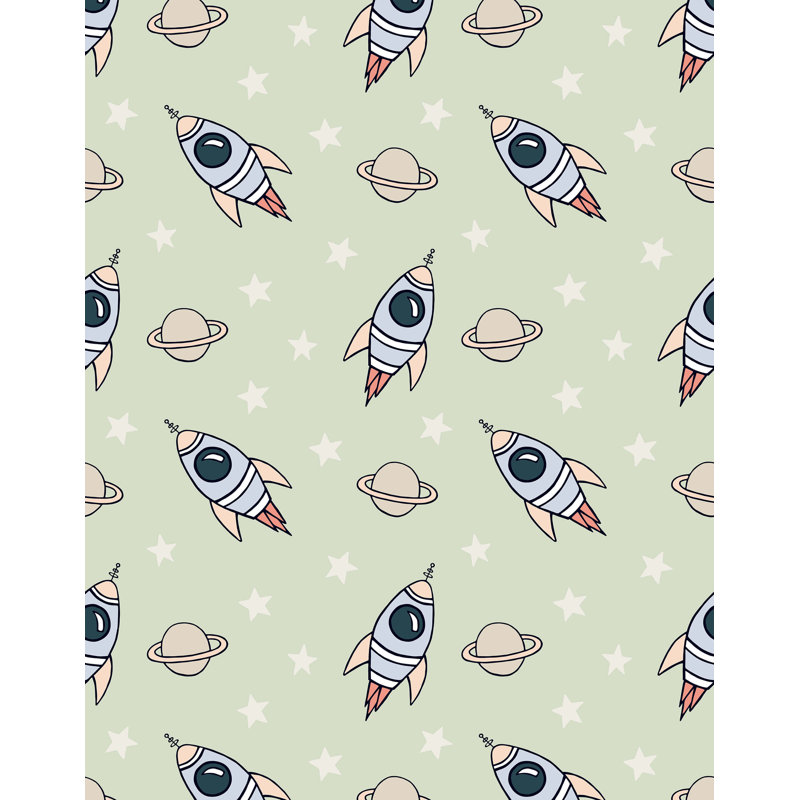 Peggie Childrens Space Rocket Wallpaper, Green