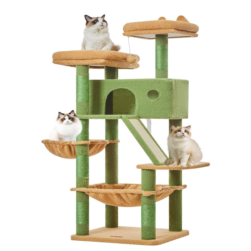 Evonda Cat Tree, 57.48" H x 17.32" W x 20.08" L, Green