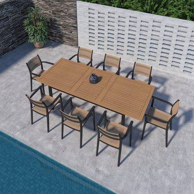 Amazonia Bertha FSC Wood, Resin Outdoor Patio Extendable Dining Set