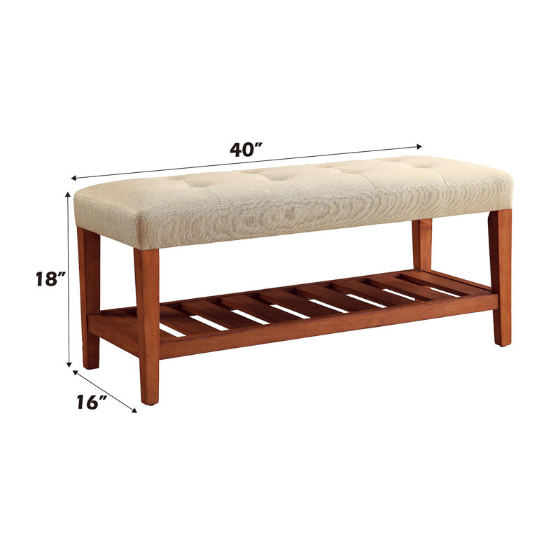 Charla Fabric & Oak Finish Bench, Beige
