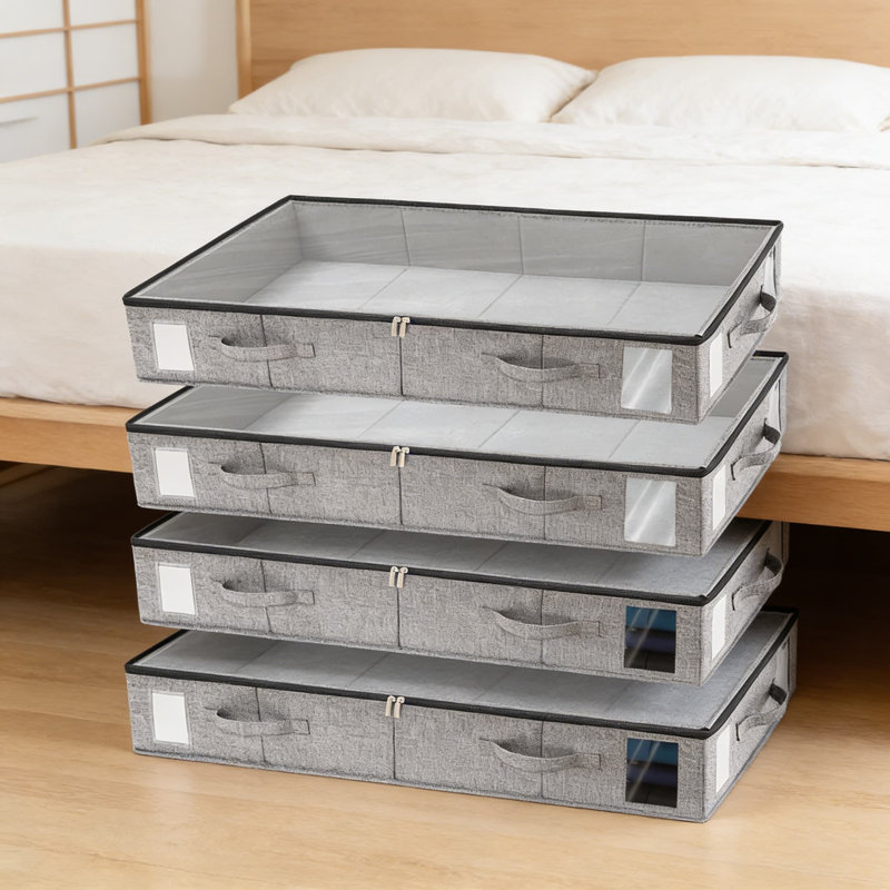4-Pack Under Bed Storage Containers With Clear View Windows | Foldable & Stackable Closet Organizer Bins | 60L Large Capacity For Blankets, Clothes, Shoes & Seasonal Items