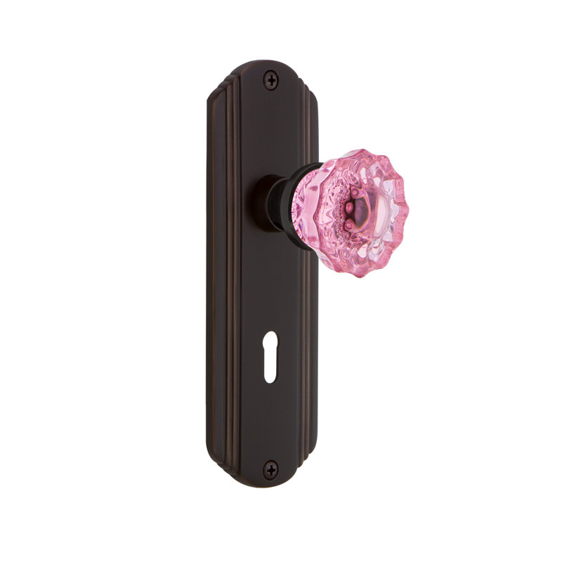 Deco Plate with Decorative Keyhole and Crystal Pink Door Knob, Timeless Bronze, 2 3/4