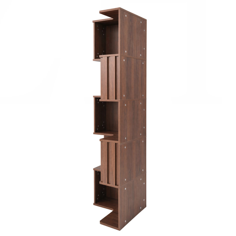 Étagère d'angle à 5 niveaux avec cloison cannelée, présentoir en forme de L, bibliothèque gain de place