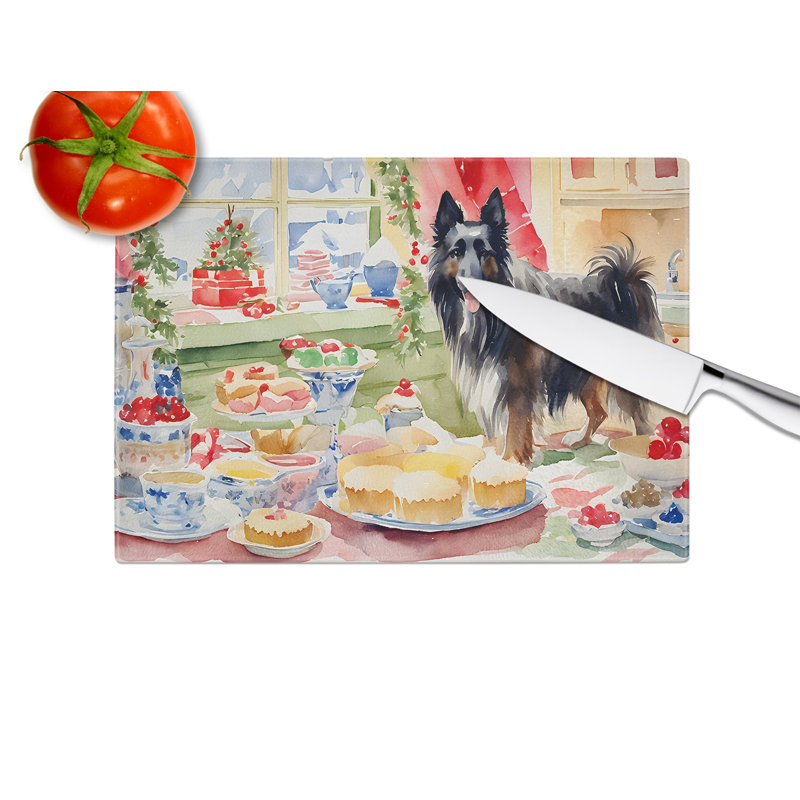 Belgian Sheepdog Christmas Cookies Glass Cutting Board