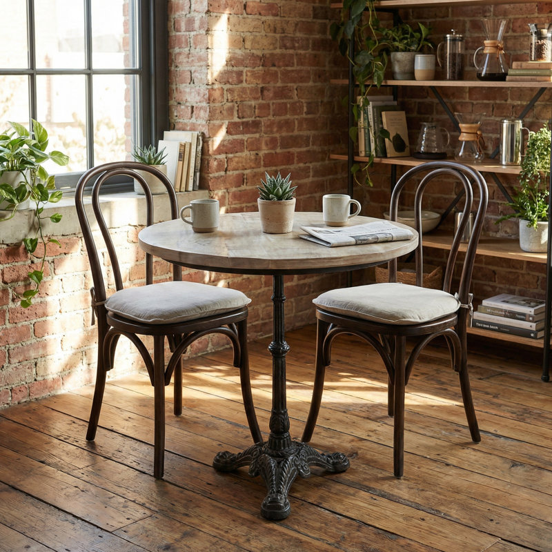 Rustic Brown 30-Inch Round Bistro Table with Compact Space-Saving Design, Black, Gray