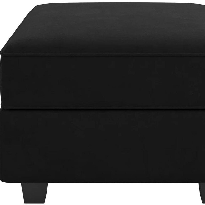 26" Black Microsuede Storage Ottoman