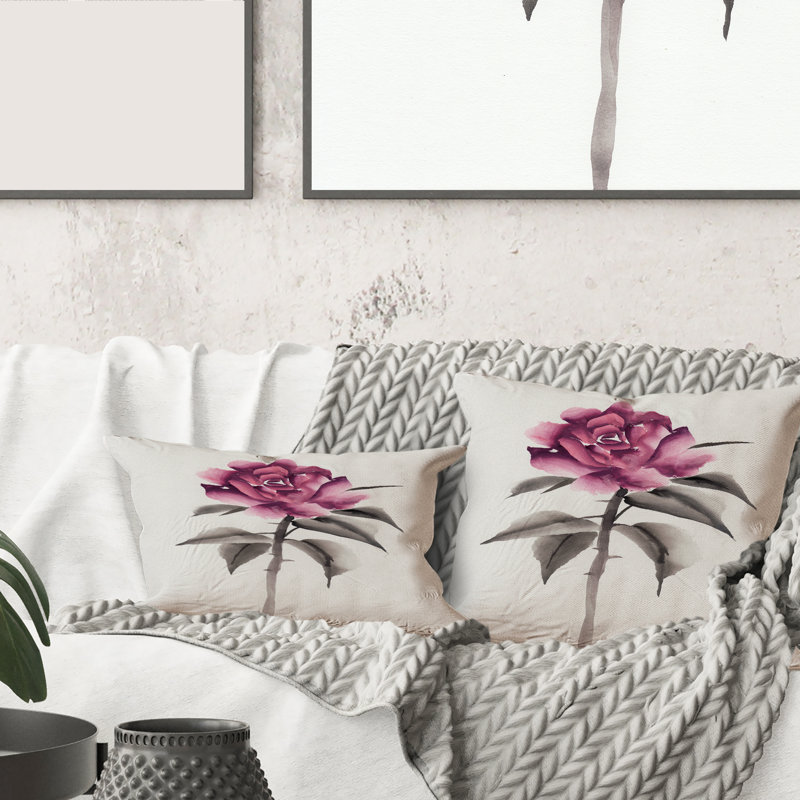 Coussin décoratif à imprimé floral rose rétro Vintage